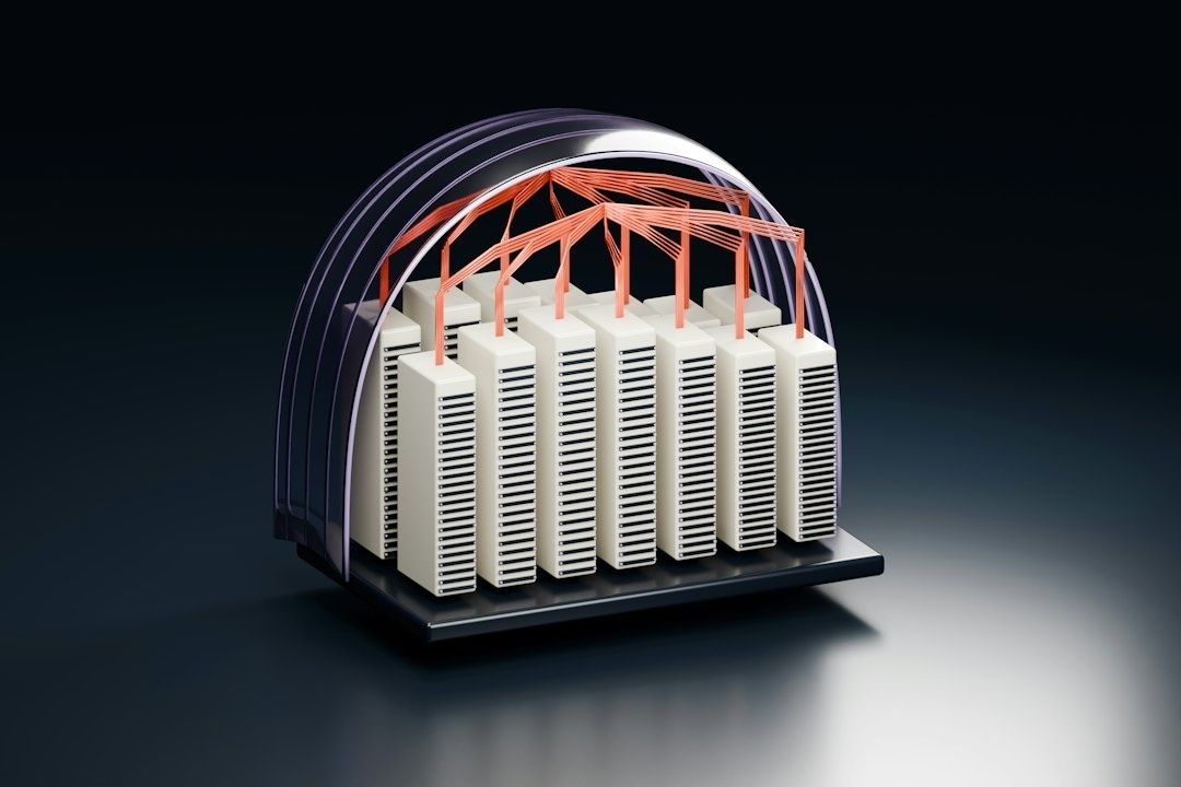 Schematische batterijmodule met verbonden cellen en thermische afscherming
